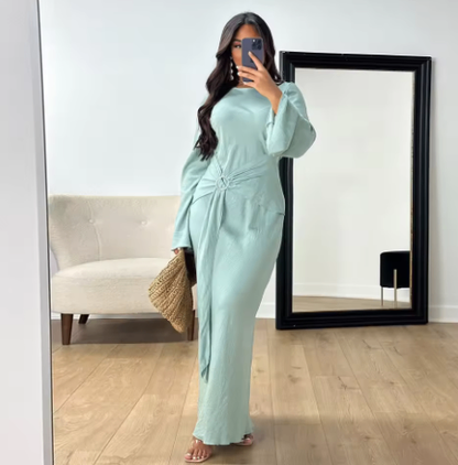 Elegante Maxi Jurk met Metalen Gesp - A-Lijn Damesjurk voor Feesten