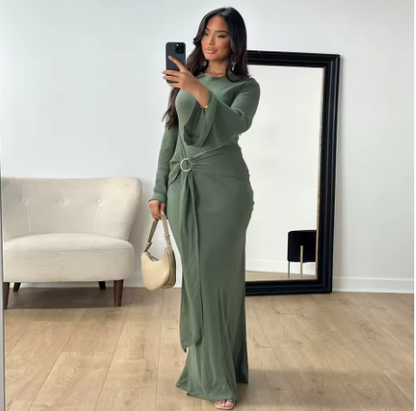 Elegante Maxi Jurk met Metalen Gesp - A-Lijn Damesjurk voor Feesten